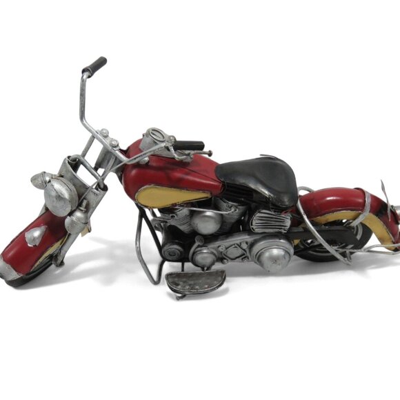 Metal MOTORCYCLE Decor Red And Yellow Retro Bike Handmade Sculpture Vintage 13" - Picture 6 of 10